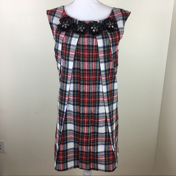 Prairie New York Dresses & Skirts - Prairie Plaid Wool Shift Dress w Rhinestone Neck